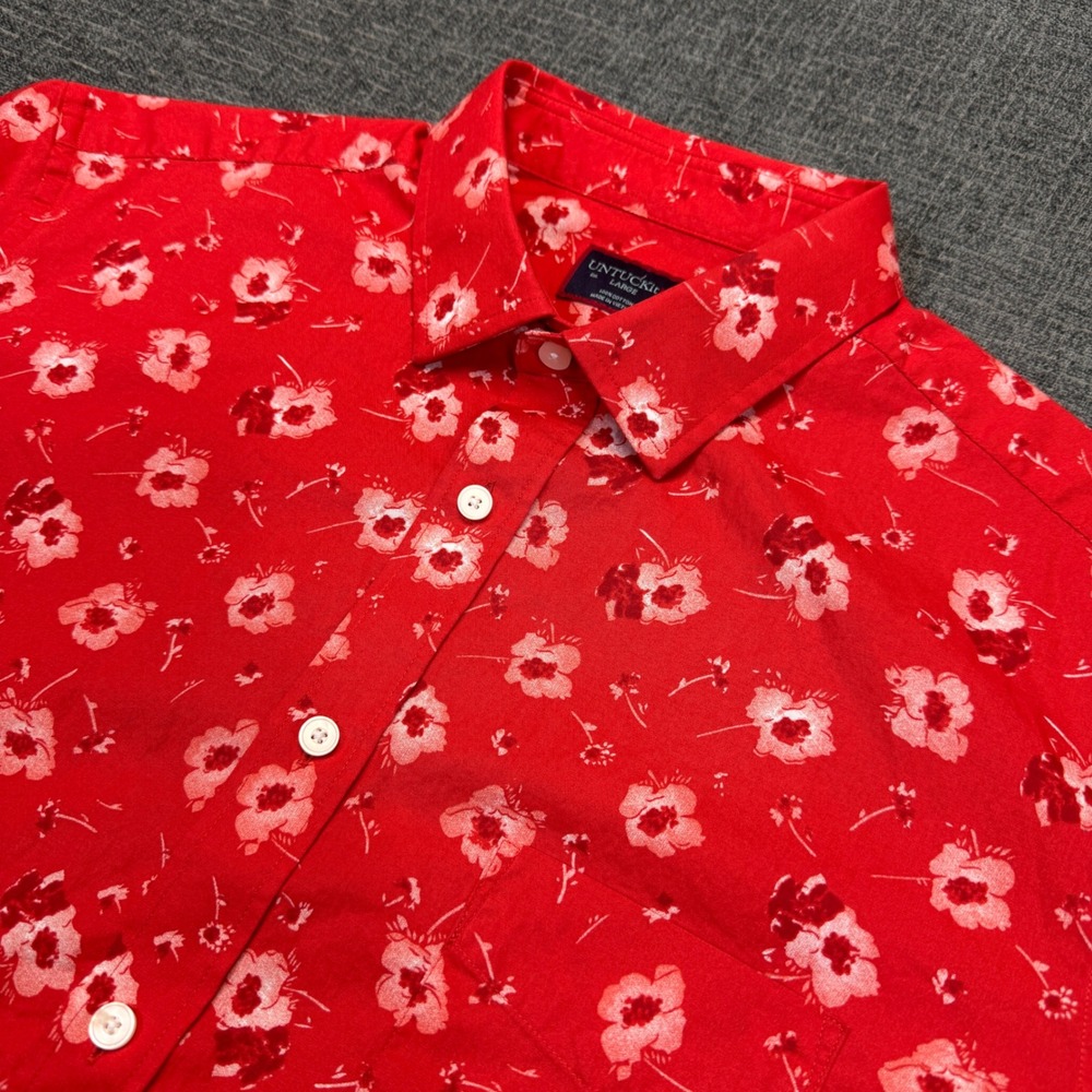 UNTUCKit Shirt Men's Large Coolidge Red Floral Short Sleeve Button Down Beach